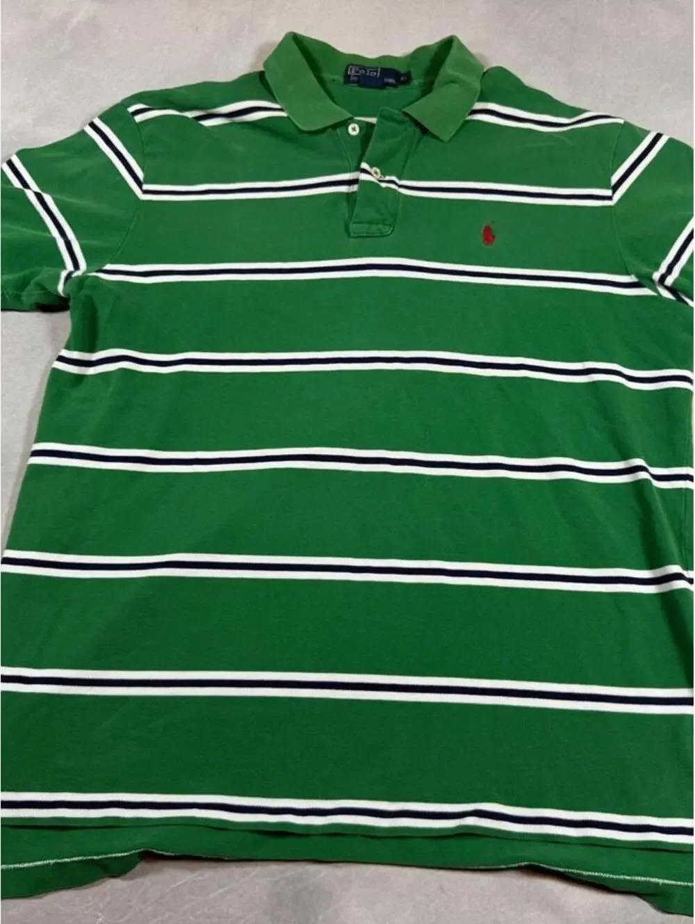 Vintage 90s / 2000s Polo Ralph Lauren Green Striped Polo Shirt Men’s XL Preppy